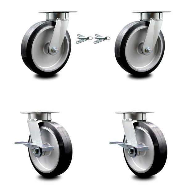 Service Caster 8 Inch Kingpinless Rubber on Aluminum Wheel Caster Swivel Locks 2 Brakes, 2PK SCC-KP30S820-RAR-BSL-2-SLB-2 - main